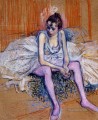 ピンクのタイツを履いた座るダンサー 1890 年 トゥールーズ ロートレック アンリ・ド
